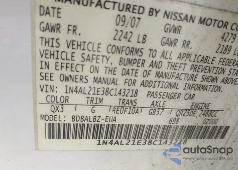 2008 Nissan Altima 2.5 S from USA, damaged, VIN 1N4AL21E38C143218